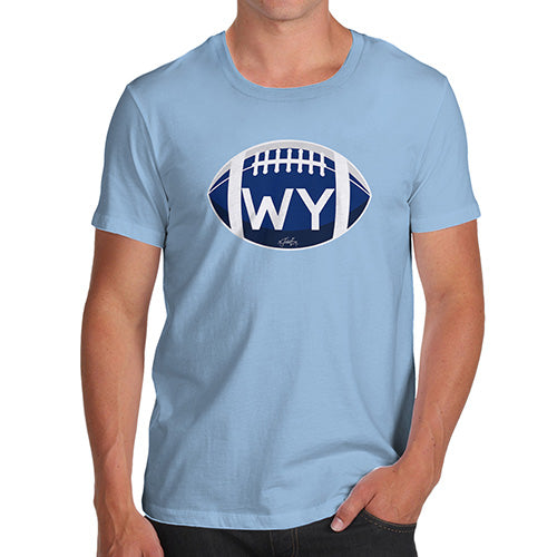 Funny Mens Tshirts WY Wyoming State Football Men's T-Shirt Small Sky Blue