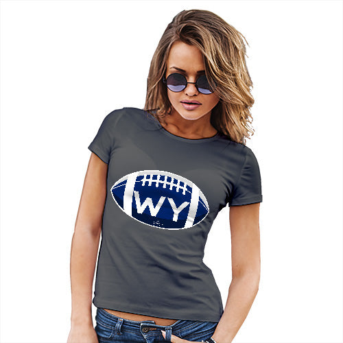 Funny Gifts For Women WY Wyoming State Football Women's T-Shirt Medium Dark Grey
