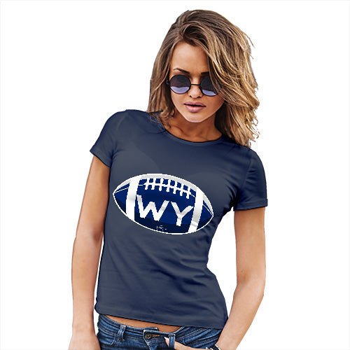 Funny T Shirts For Women WY Wyoming State Football Women's T-Shirt Large Navy