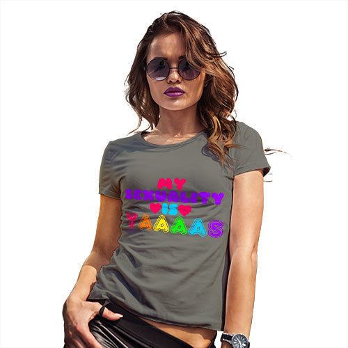 Novelty Tshirts Women My Sexuality Is Yaaaas Women's T-Shirt Large Khaki