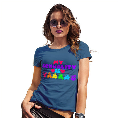 Womens Humor Novelty Graphic Funny T Shirt My Sexuality Is Yaaaas Women's T-Shirt Small Royal Blue
