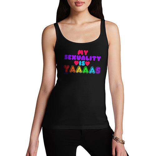 Womens Humor Novelty Graphic Funny Tank Top My Sexuality Is Yaaaas Women's Tank Top Large Black