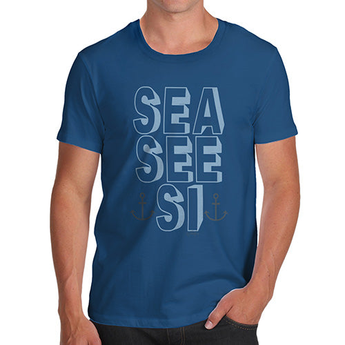 Novelty Tshirts Men Sea, See, Si Men's T-Shirt Small Royal Blue