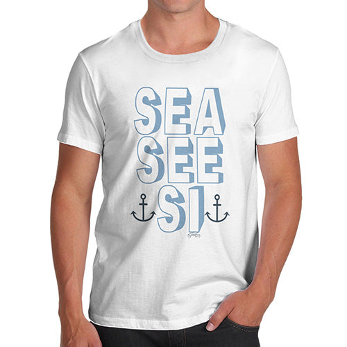 Funny T Shirts For Dad Sea, See, Si Men's T-Shirt Large White