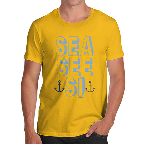 Funny T Shirts For Dad Sea, See, Si Men's T-Shirt X-Large Yellow