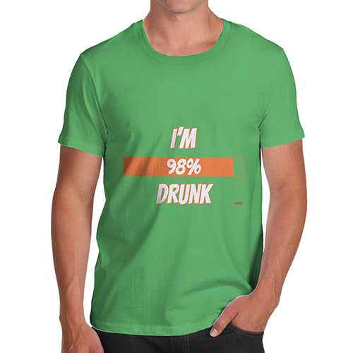 Novelty Tshirts Men Funny I'm 98% Drunk Men's T-Shirt Medium Green