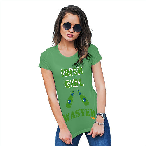 Womens Funny T Shirts Irish Girl Wasted Bottles Women's T-Shirt Small Green