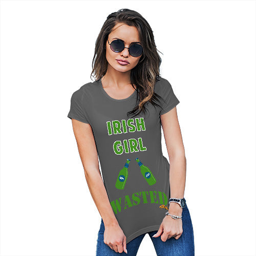 Womens Humor Novelty Graphic Funny T Shirt Irish Girl Wasted Bottles Women's T-Shirt X-Large Dark Grey