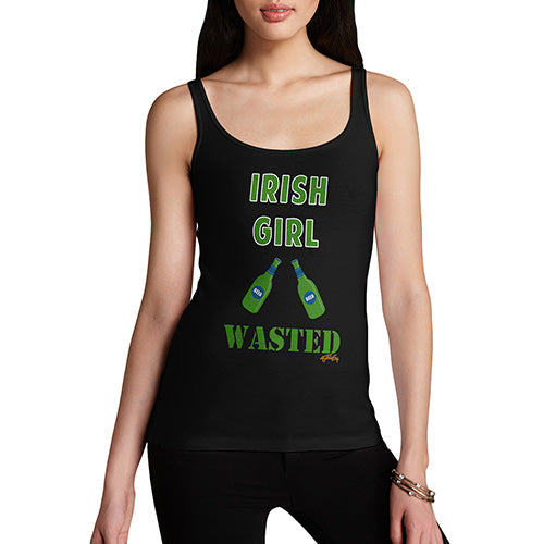 Funny Tank Tops For Women Irish Girl Wasted Bottles Women's Tank Top Medium Black