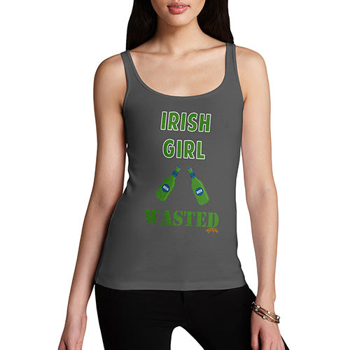 Funny Tank Top For Mum Irish Girl Wasted Bottles Women's Tank Top Large Dark Grey