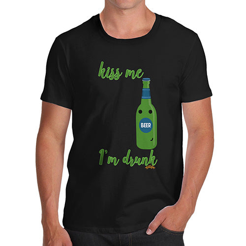 Funny T Shirts For Dad Kiss Me I'm Drunk Men's T-Shirt X-Large Black