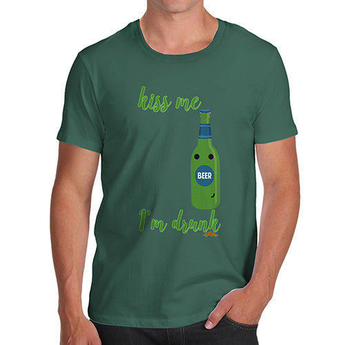 Funny T-Shirts For Men Sarcasm Kiss Me I'm Drunk Men's T-Shirt Large Bottle Green