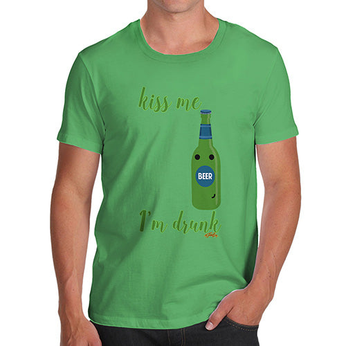 Novelty Tshirts Men Funny Kiss Me I'm Drunk Men's T-Shirt X-Large Green