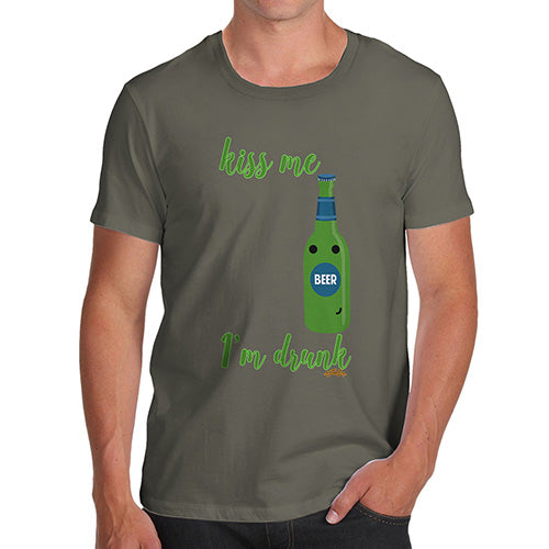 Mens Humor Novelty Graphic Sarcasm Funny T Shirt Kiss Me I'm Drunk Men's T-Shirt Large Khaki