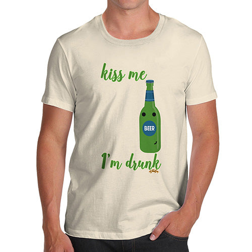 Mens Novelty T Shirt Christmas Kiss Me I'm Drunk Men's T-Shirt X-Large Natural