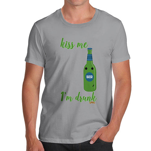 Funny T Shirts For Dad Kiss Me I'm Drunk Men's T-Shirt X-Large Light Grey