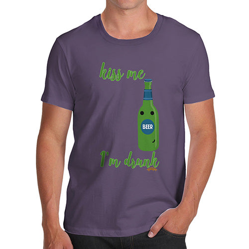 Funny Mens T Shirts Kiss Me I'm Drunk Men's T-Shirt Large Plum