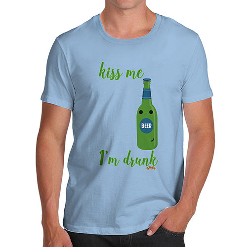 Funny T Shirts For Men Kiss Me I'm Drunk Men's T-Shirt Large Sky Blue