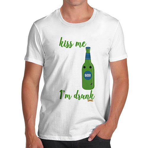 Funny T Shirts For Dad Kiss Me I'm Drunk Men's T-Shirt Large White
