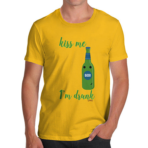 Funny T-Shirts For Men Sarcasm Kiss Me I'm Drunk Men's T-Shirt X-Large Yellow