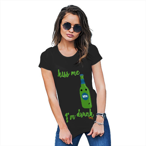 Novelty Gifts For Women Kiss Me I'm Drunk Women's T-Shirt Large Black