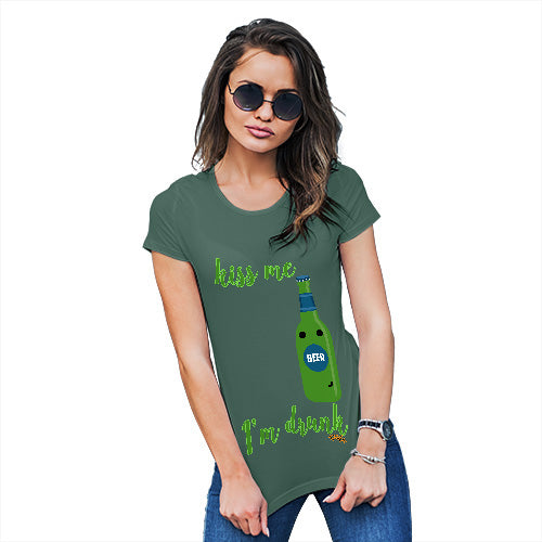 Novelty Gifts For Women Kiss Me I'm Drunk Women's T-Shirt Small Bottle Green