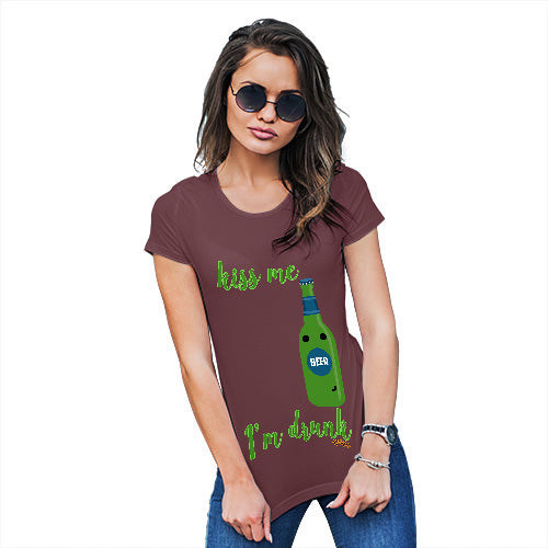 Womens T-Shirt Funny Geek Nerd Hilarious Joke Kiss Me I'm Drunk Women's T-Shirt Large Burgundy