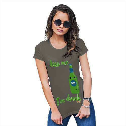 Funny Tshirts For Women Kiss Me I'm Drunk Women's T-Shirt Medium Khaki