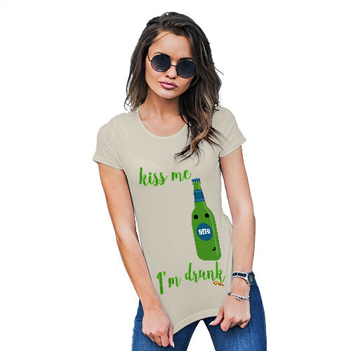 Womens Novelty T Shirt Kiss Me I'm Drunk Women's T-Shirt Large Natural