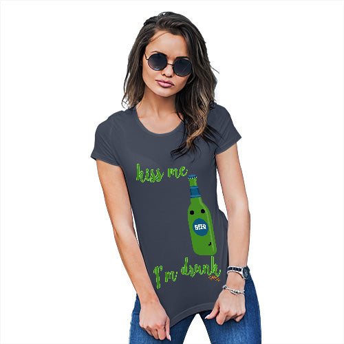 Funny T Shirts For Mom Kiss Me I'm Drunk Women's T-Shirt Large Navy