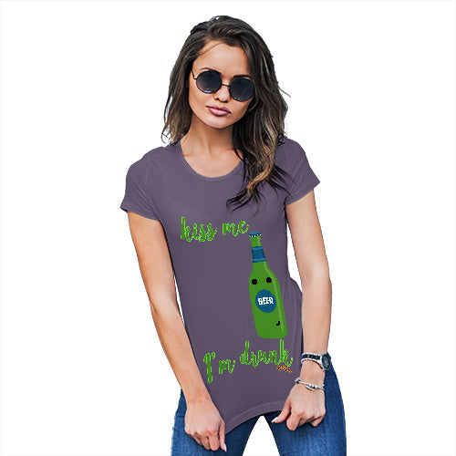 Womens T-Shirt Funny Geek Nerd Hilarious Joke Kiss Me I'm Drunk Women's T-Shirt Large Plum