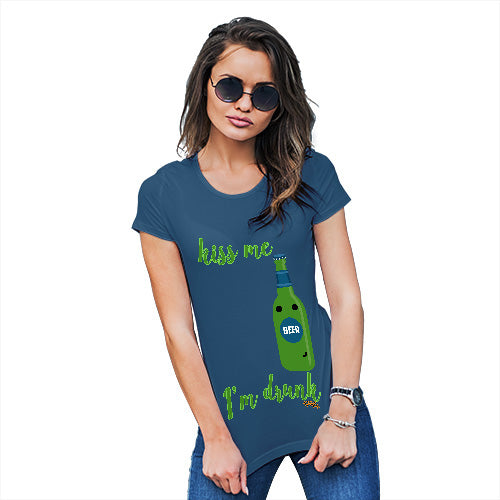 Funny T-Shirts For Women Sarcasm Kiss Me I'm Drunk Women's T-Shirt Large Royal Blue