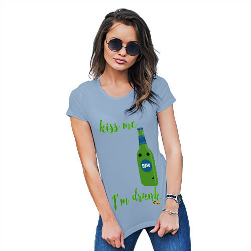 Funny T-Shirts For Women Sarcasm Kiss Me I'm Drunk Women's T-Shirt Medium Sky Blue