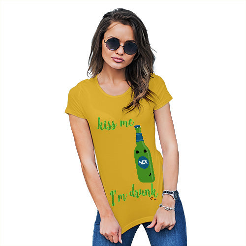 Womens Funny Tshirts Kiss Me I'm Drunk Women's T-Shirt Small Yellow