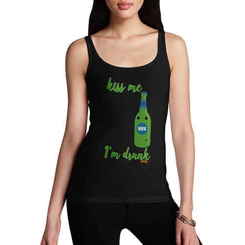 Funny Tank Top For Women Kiss Me I'm Drunk Women's Tank Top Large Black