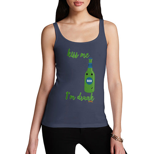 Novelty Tank Top Women Kiss Me I'm Drunk Women's Tank Top X-Large Navy