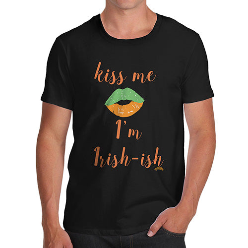 Funny T Shirts For Men Kiss Me I'm Irish-ish Men's T-Shirt Small Black