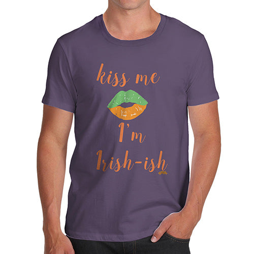 Novelty Tshirts Men Funny Kiss Me I'm Irish-ish Men's T-Shirt Small Plum