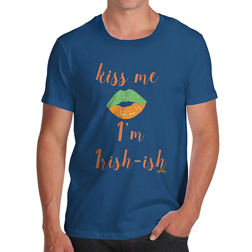 Funny Mens T Shirts Kiss Me I'm Irish-ish Men's T-Shirt X-Large Royal Blue