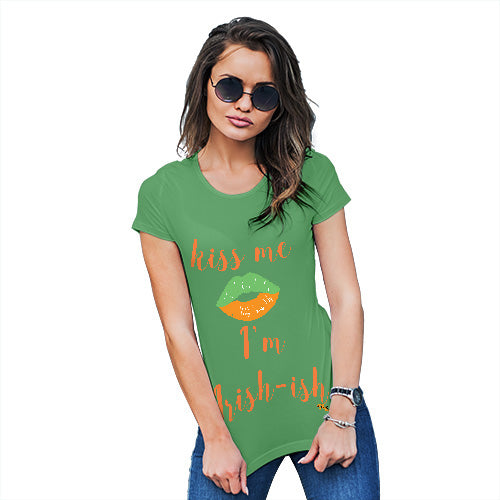 Womens Humor Novelty Graphic Funny T Shirt Kiss Me I'm Irish-ish Women's T-Shirt X-Large Green