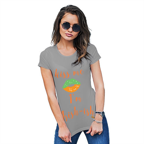 Womens Humor Novelty Graphic Funny T Shirt Kiss Me I'm Irish-ish Women's T-Shirt Large Light Grey