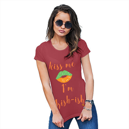 Womens Humor Novelty Graphic Funny T Shirt Kiss Me I'm Irish-ish Women's T-Shirt Medium Red