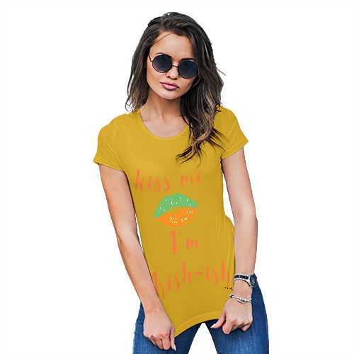 Womens Humor Novelty Graphic Funny T Shirt Kiss Me I'm Irish-ish Women's T-Shirt Large Yellow