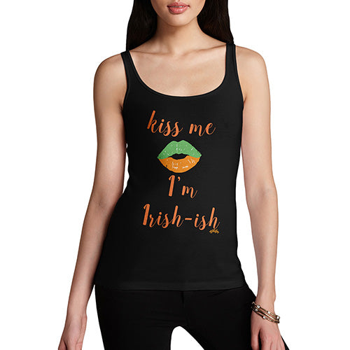 Novelty Tank Top Women Kiss Me I'm Irish-ish Women's Tank Top X-Large Black