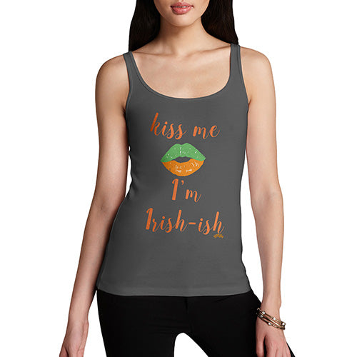 Womens Humor Novelty Graphic Funny Tank Top Kiss Me I'm Irish-ish Women's Tank Top Medium Dark Grey