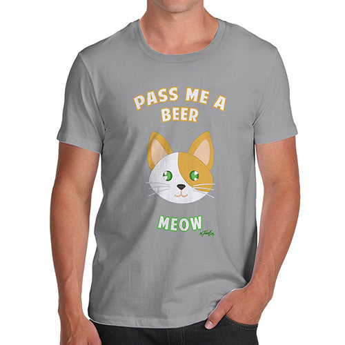 Funny Mens Tshirts Pass Me A Beer Meow Men's T-Shirt X-Large Light Grey