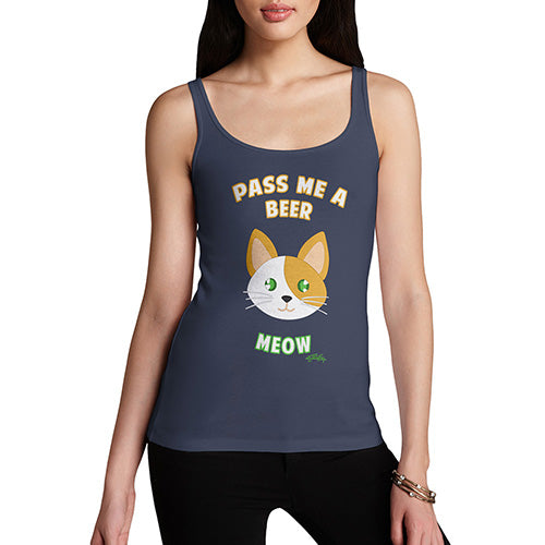 Women Funny Sarcasm Tank Top Pass Me A Beer Meow Women's Tank Top Medium Navy