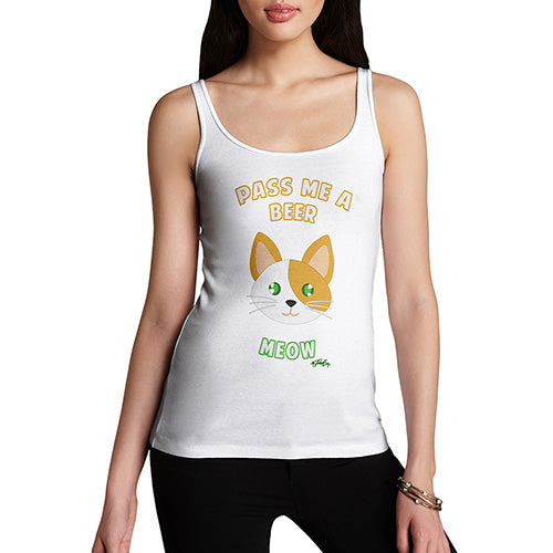 Funny Tank Top For Women Pass Me A Beer Meow Women's Tank Top Small White