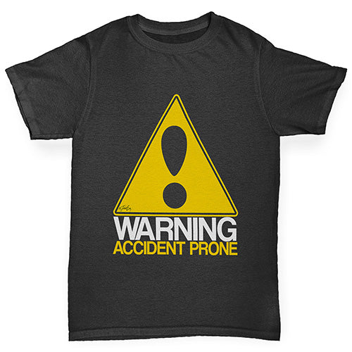 Boys Funny Tshirts Warning Accident Prone Boy's T-Shirt Age 7-8 Black