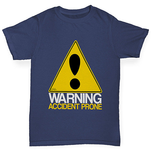 Boys Funny Tshirts Warning Accident Prone Boy's T-Shirt Age 9-11 Navy